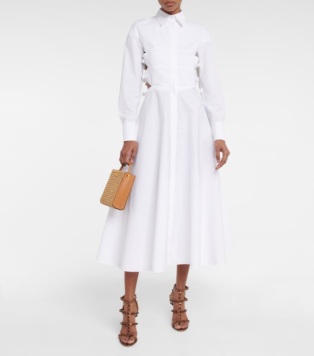 Bow-embellished cotton shirt dress | Valentino