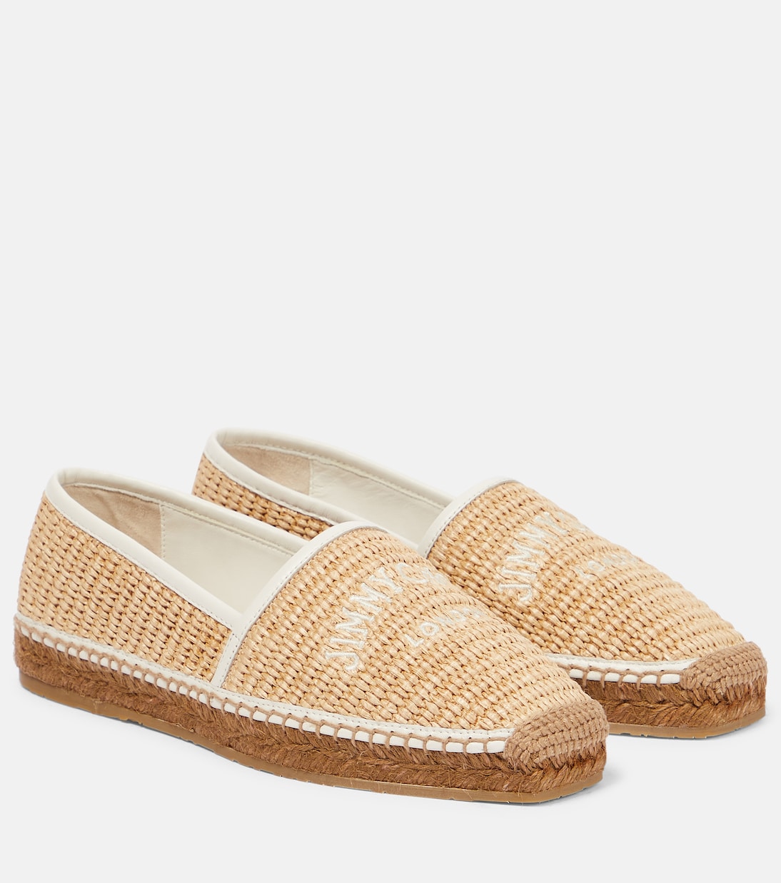 Brie Flat logo raffia espadrilles | Jimmy Choo