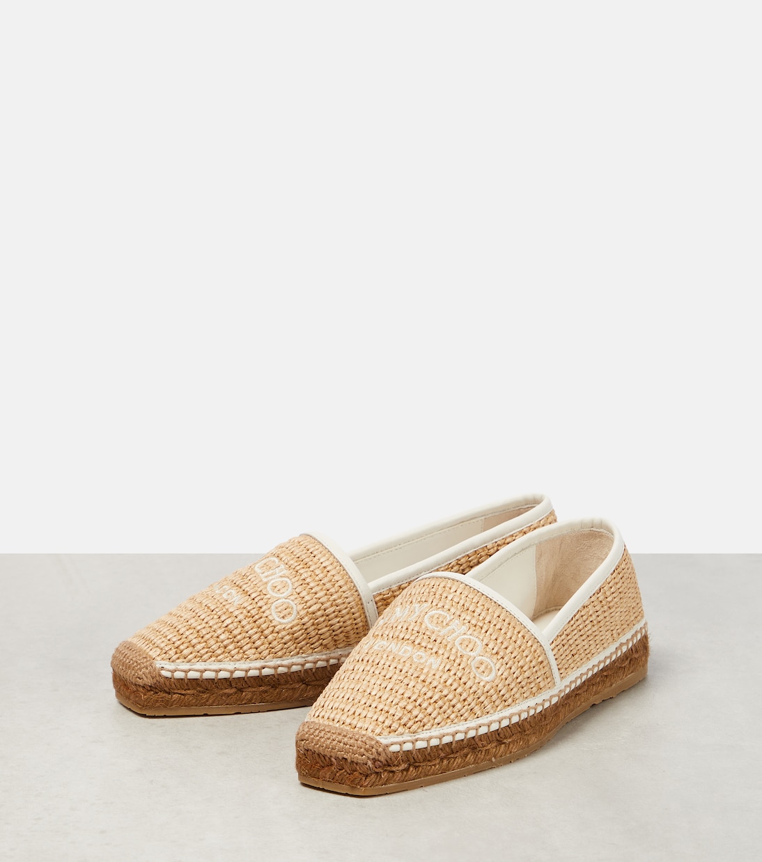 Brie Flat logo raffia espadrilles | Jimmy Choo