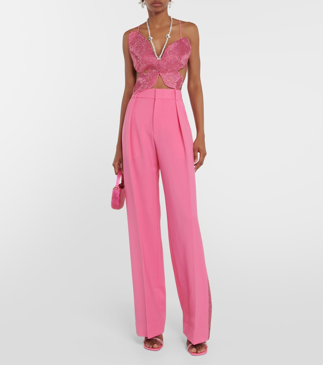 Butterfly embellished wool-blend top | Area
