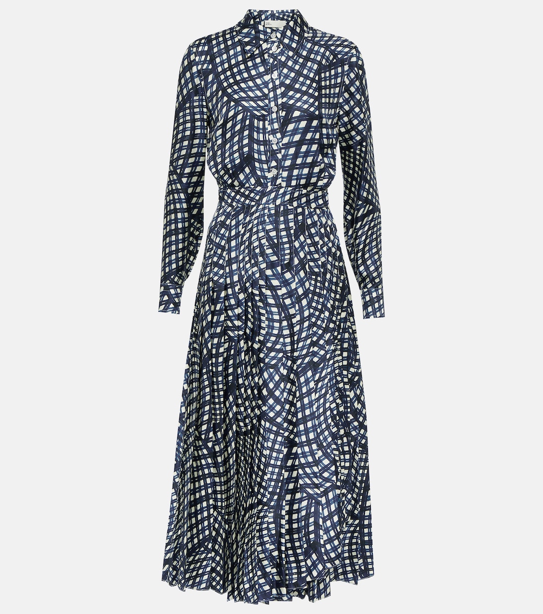 Checked pleated silk shirt dress | Tory Burch
