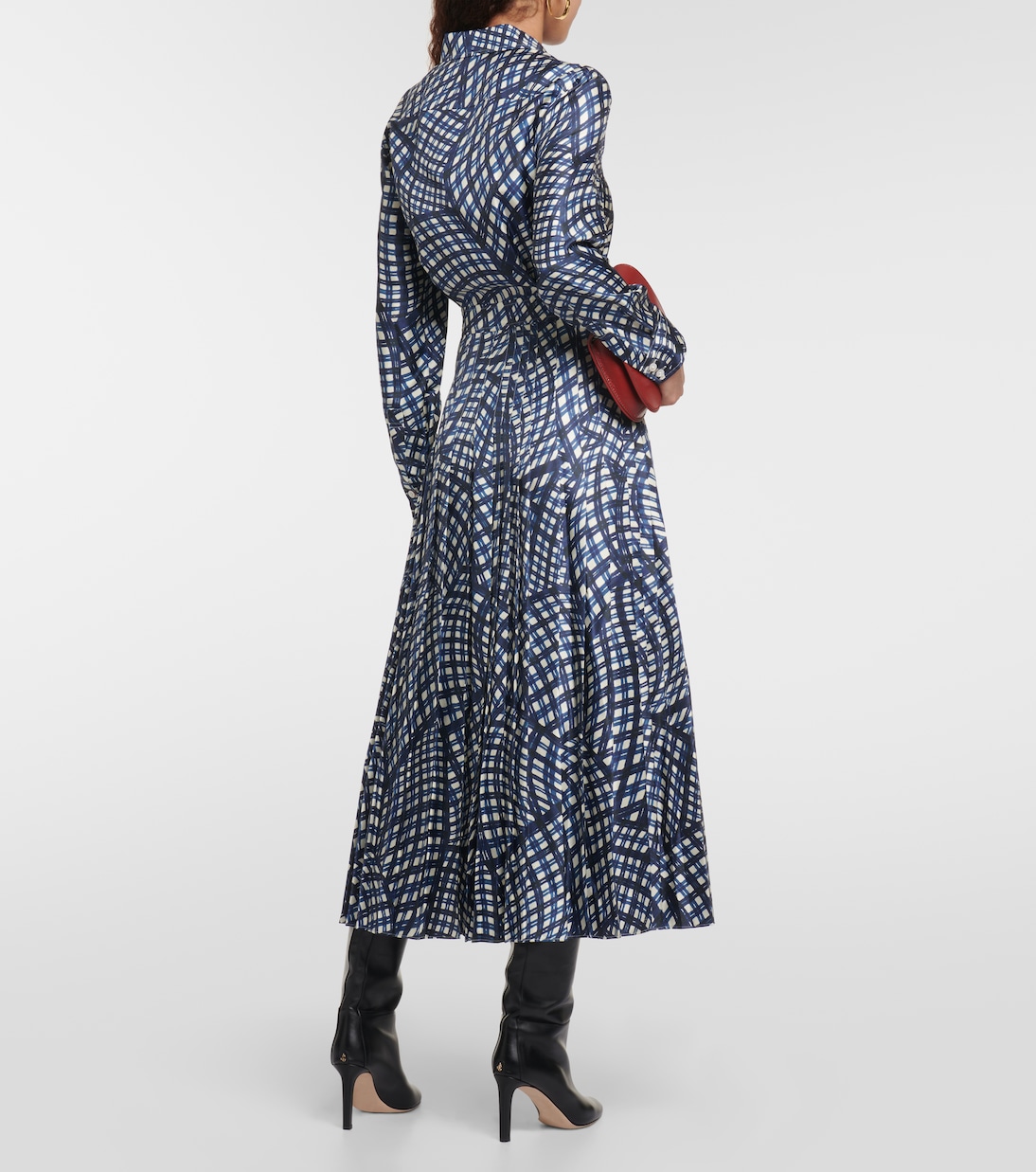 Checked pleated silk shirt dress | Tory Burch