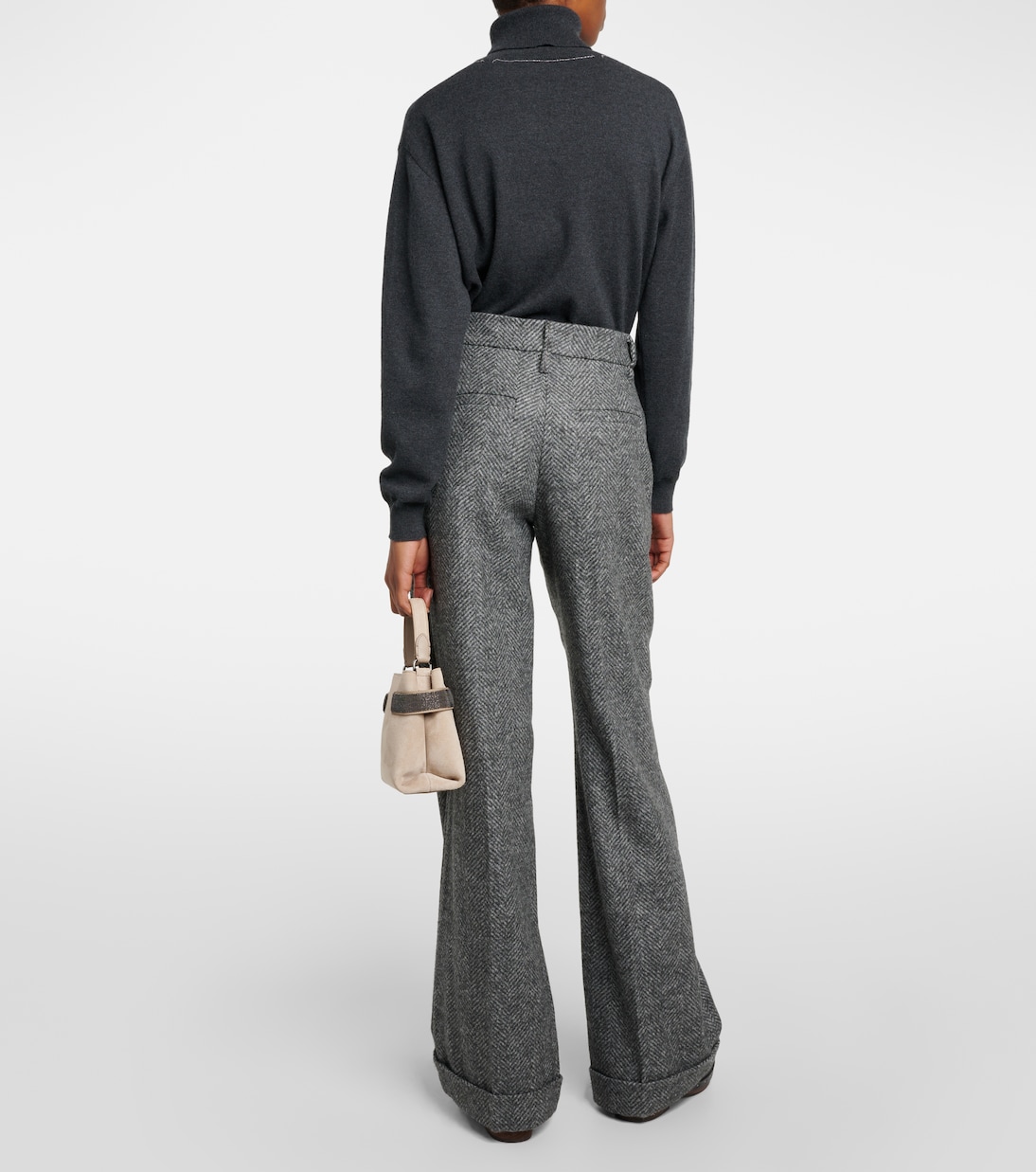 Herringbone wool-blend flared pants | Brunello Cucinelli