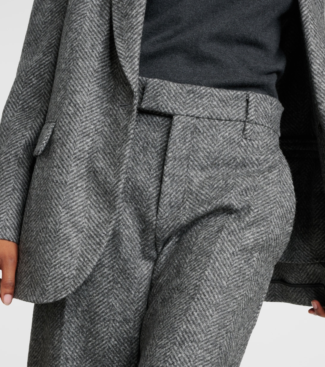 Herringbone wool-blend flared pants | Brunello Cucinelli