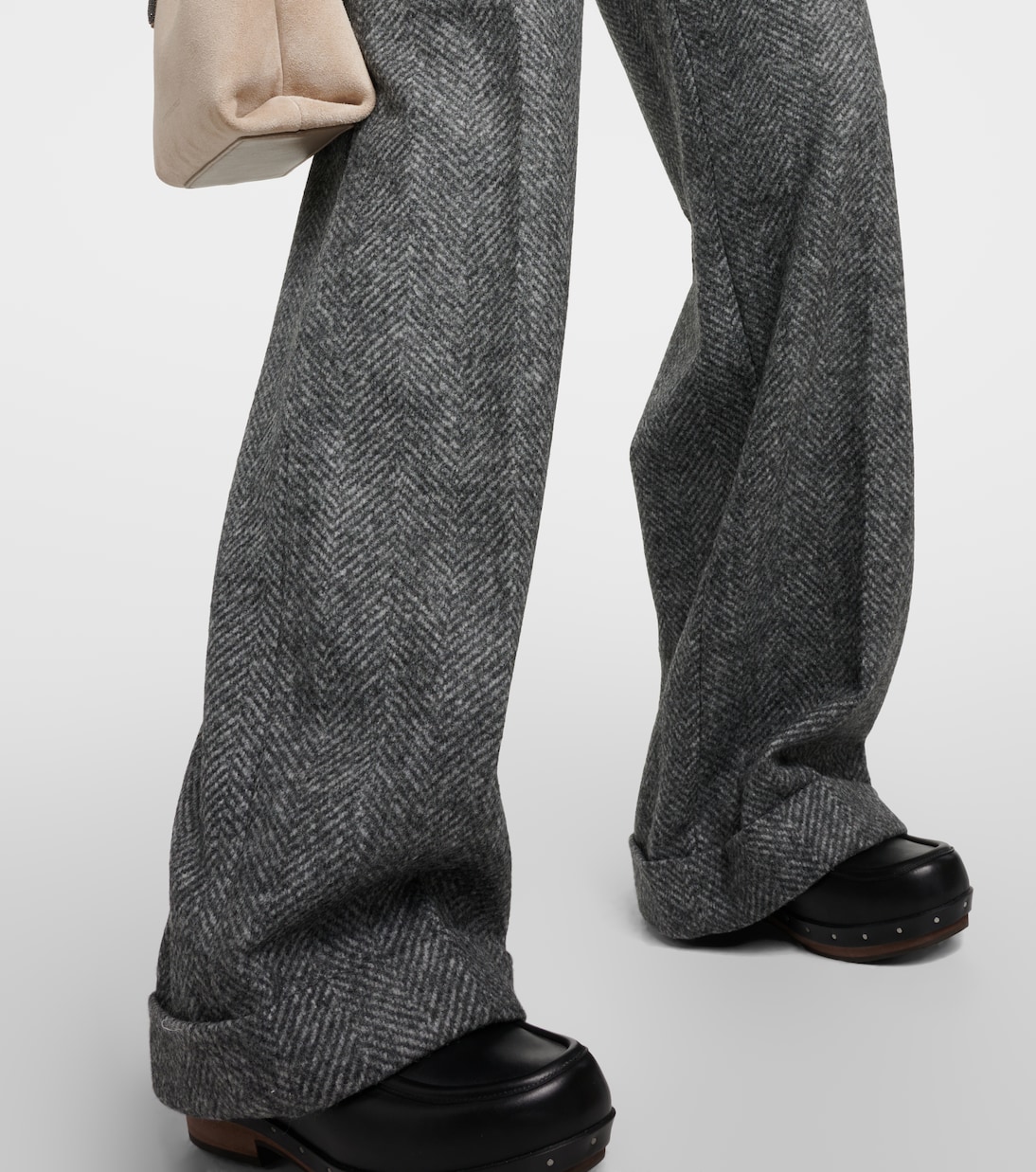 Herringbone wool-blend flared pants | Brunello Cucinelli