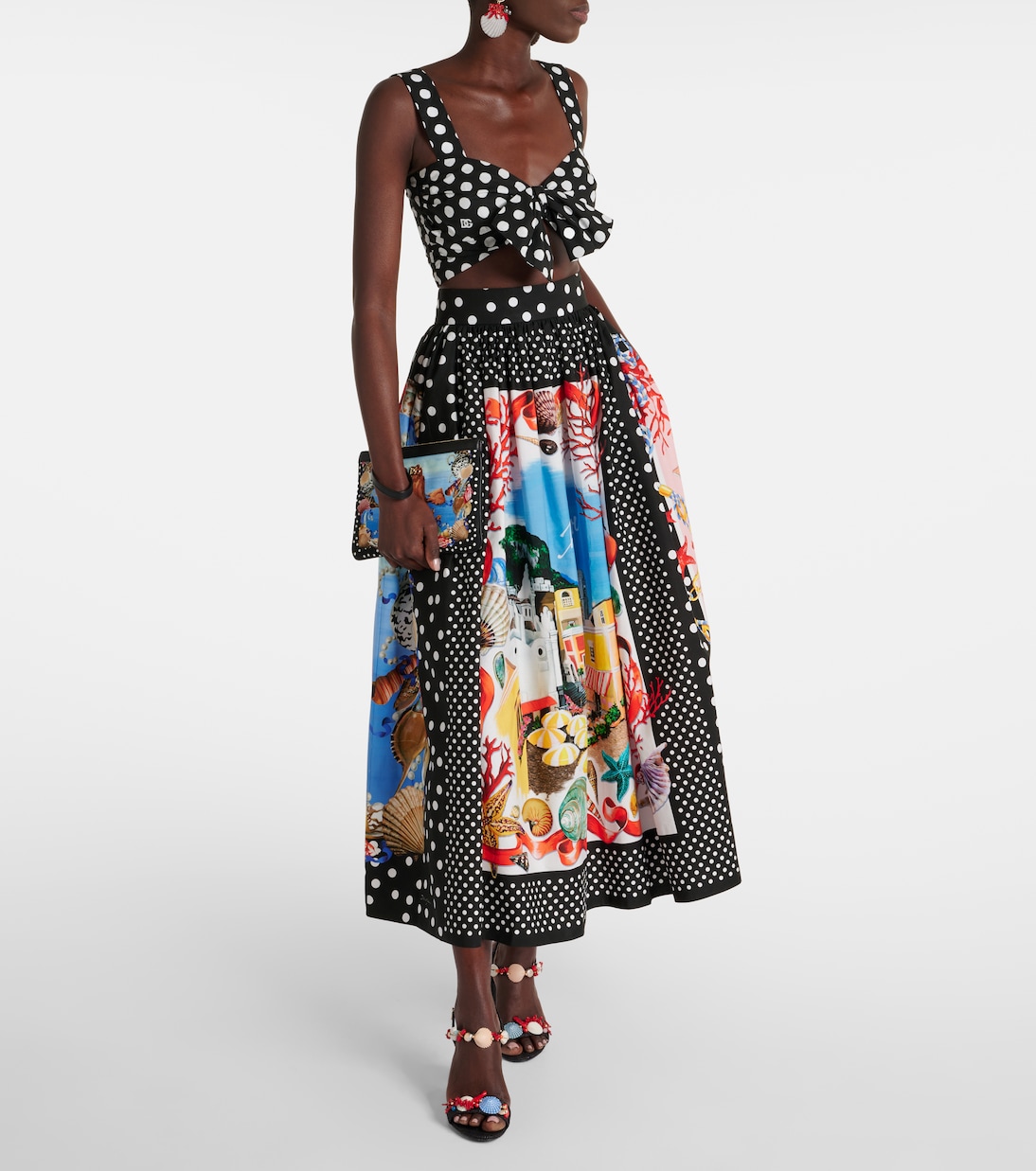 Gonna midi Capri in cotone con stampa | Dolce&Gabbana