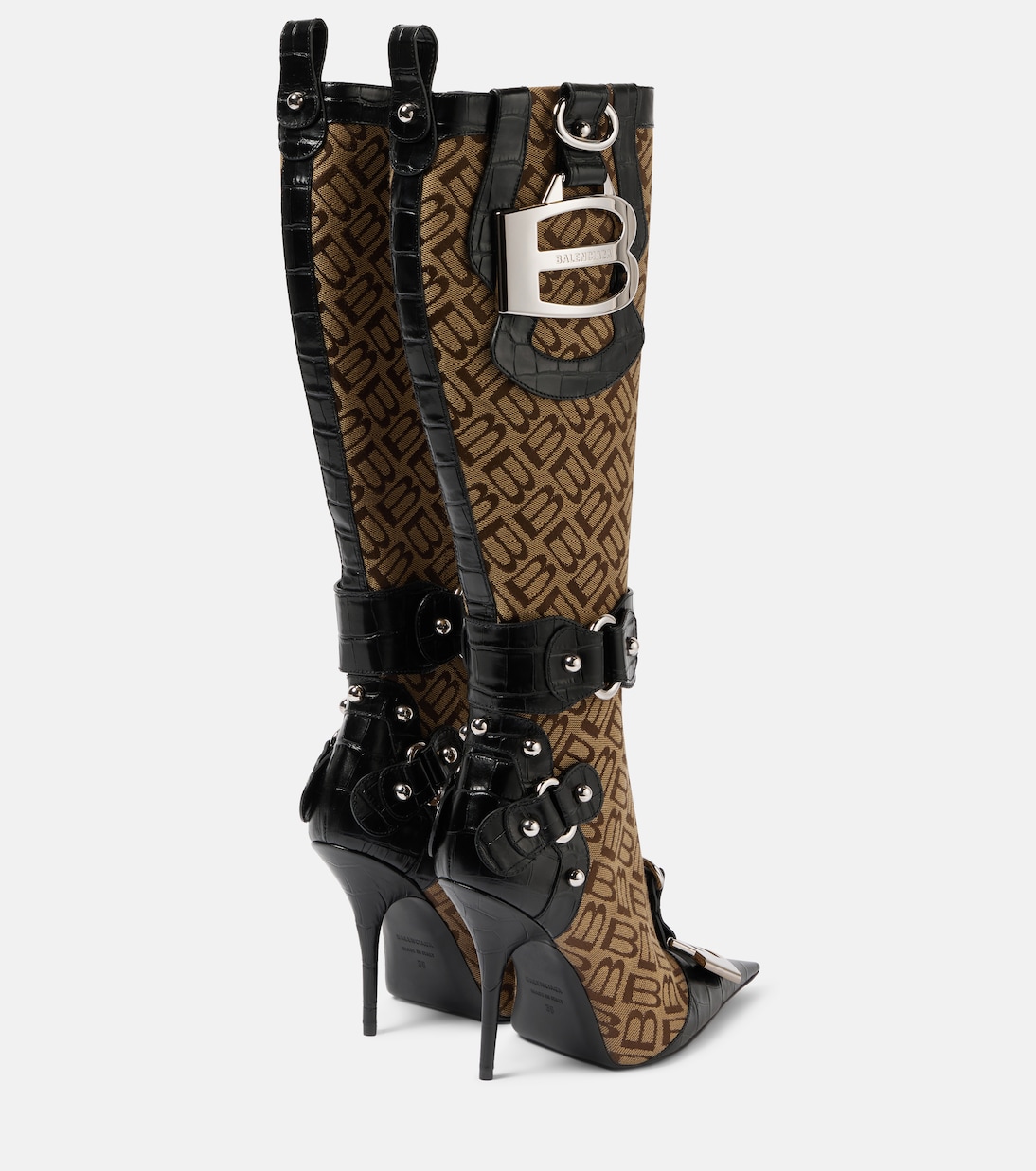 Essex leather trimmed knee high boots in beige Balenciaga Mytheresa