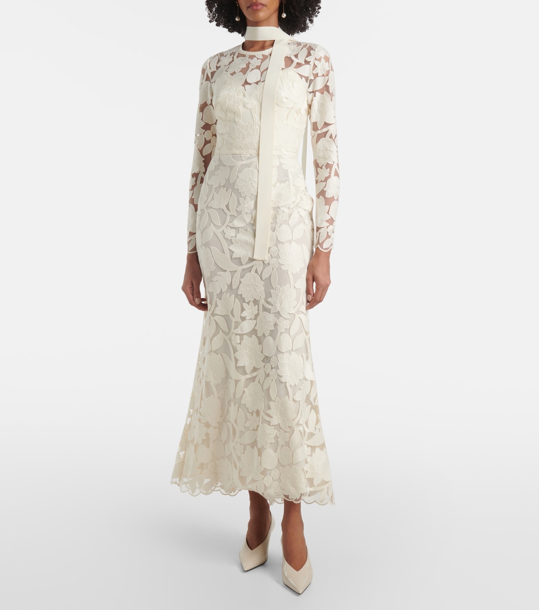 Abito midi in tulle con ricamo | Elie Saab