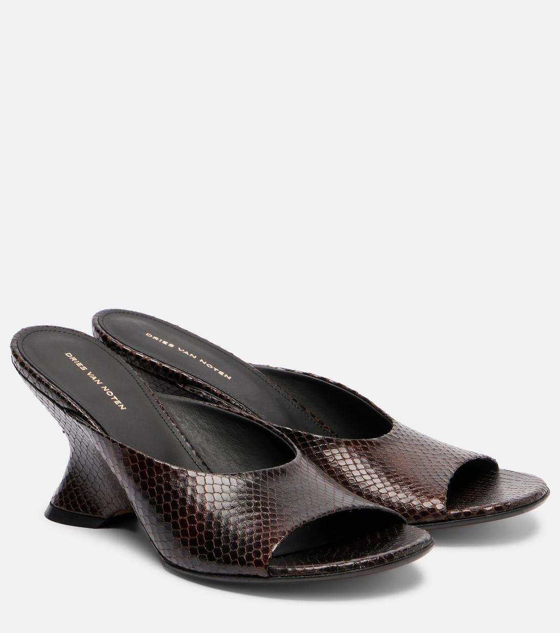 75 snake-effect leather wedge mules | Dries Van Noten