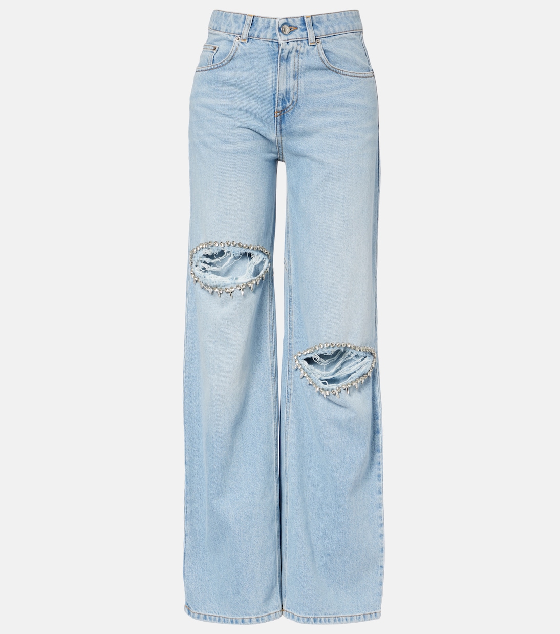 Distressed embellished wide-leg jeans | Area