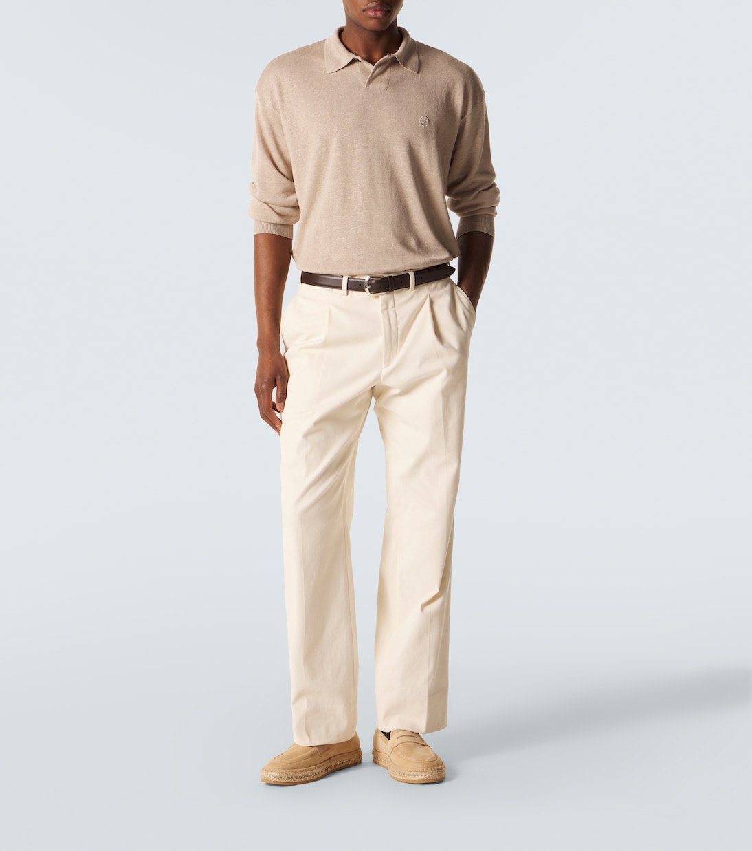 Embroidered linen-blend polo sweater | Giorgio Armani
