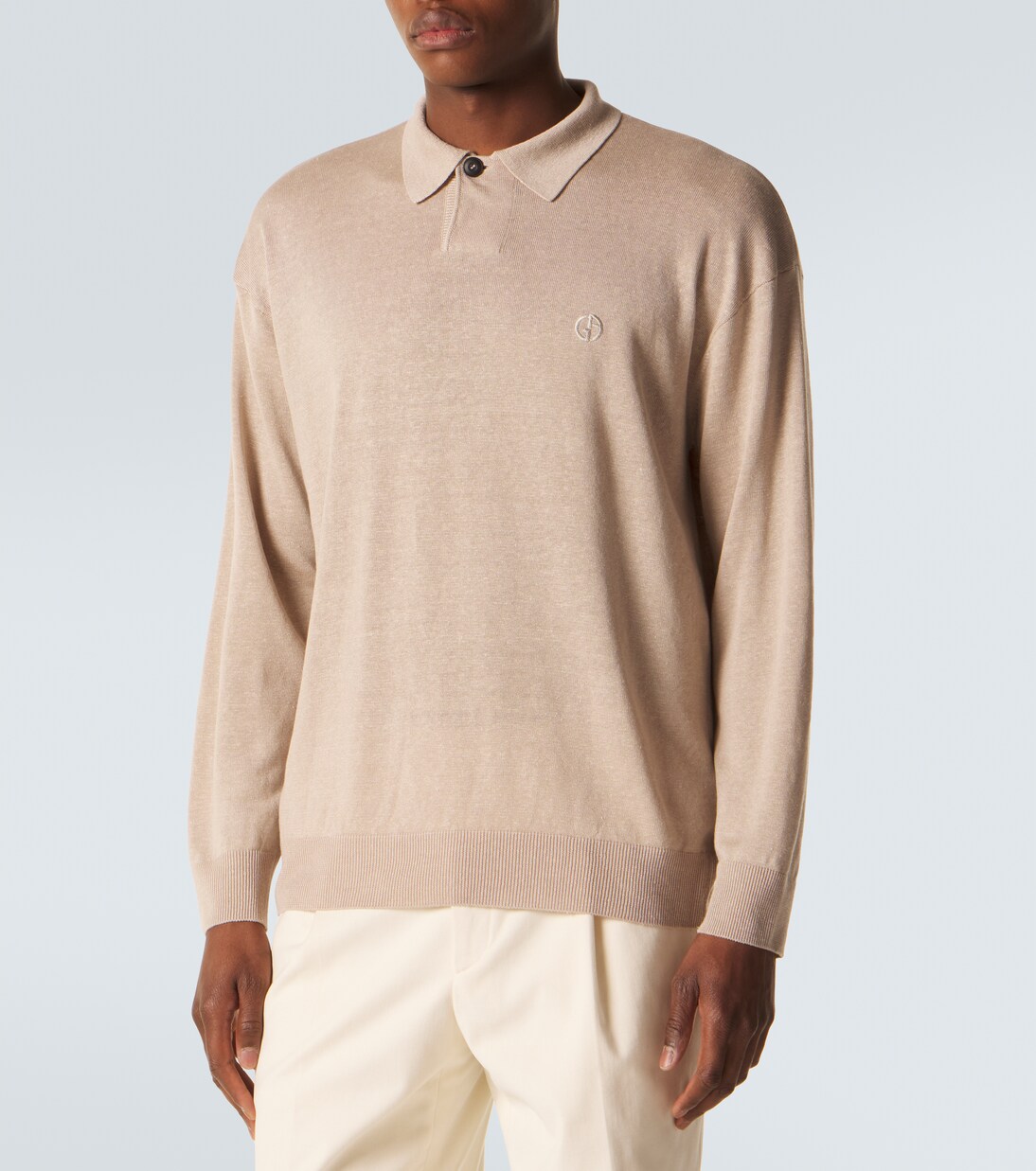 Embroidered linen-blend polo sweater | Giorgio Armani