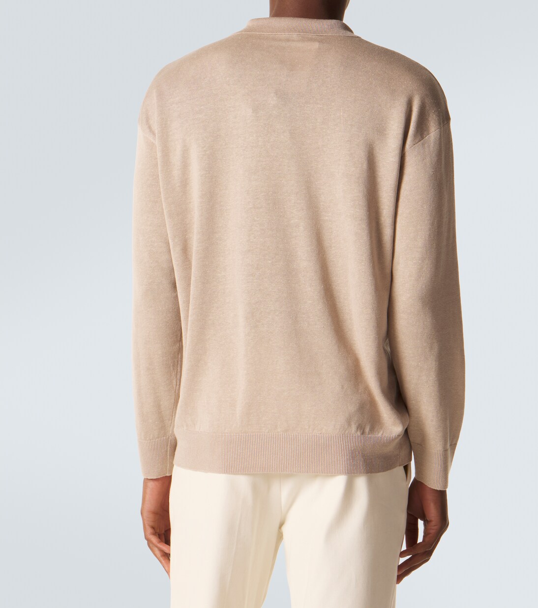 Embroidered linen-blend polo sweater | Giorgio Armani