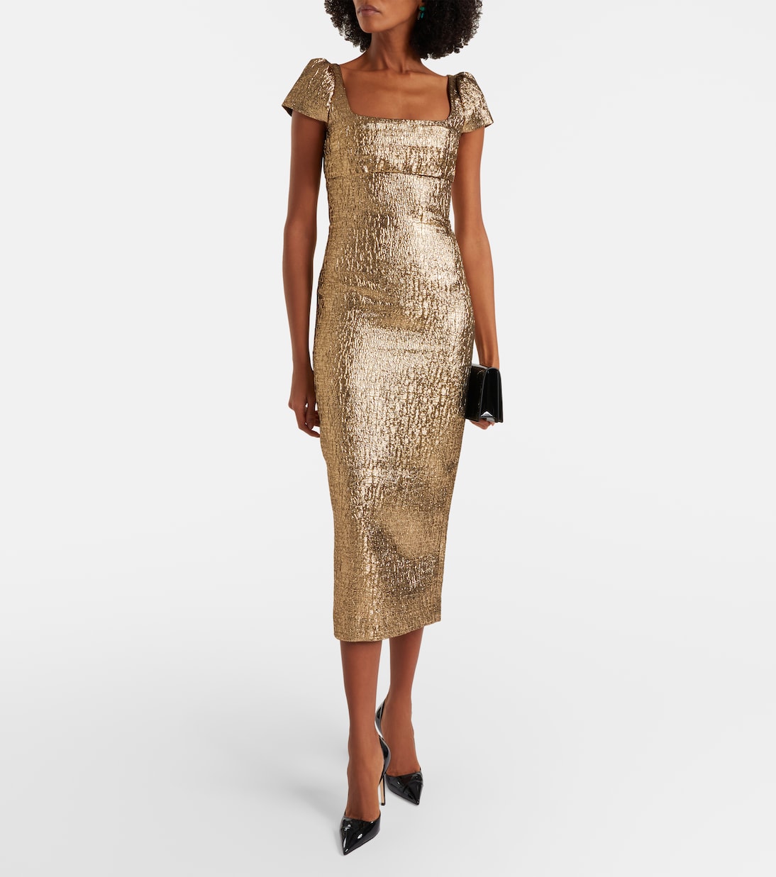 Draped lamé jacquard cocktail dress | Roland Mouret