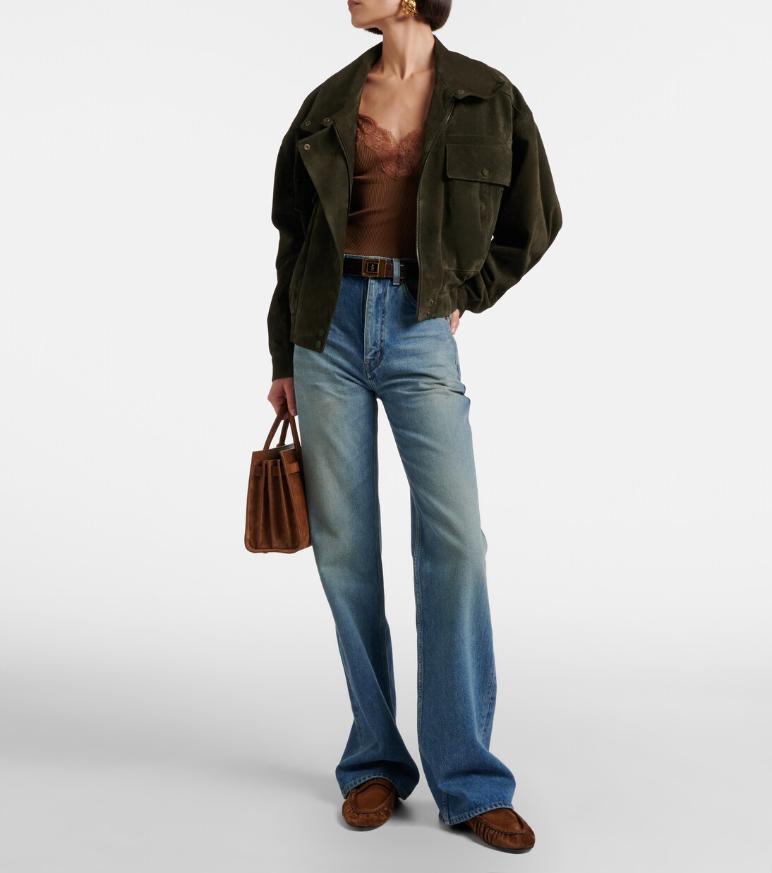 Lace-trimmed ribbed-knit silk tank top | Saint Laurent