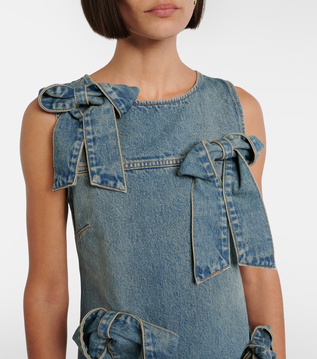 Bow-detail denim midi dress | Ganni