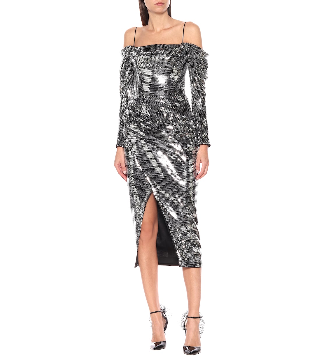 Robe midi à encolure bardot et sequins | Rasario