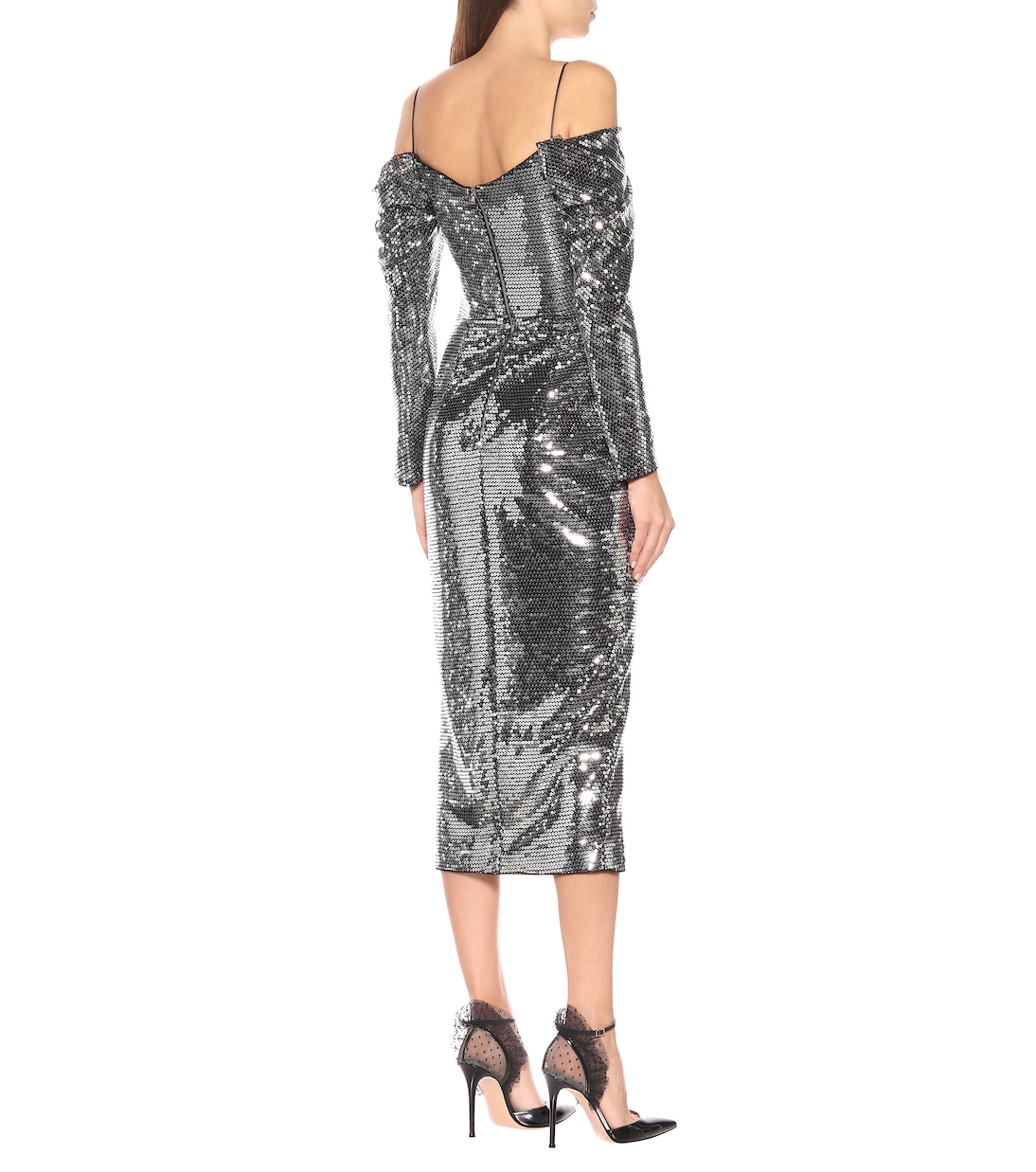 Robe midi à encolure bardot et sequins | Rasario