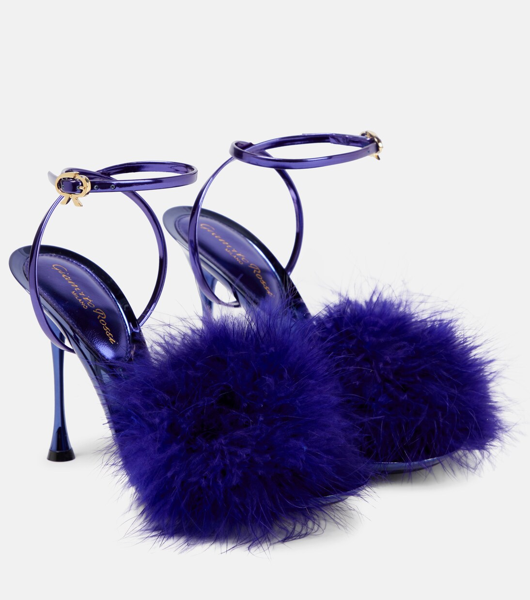 Feather-trimmed leather sandals | Gianvito Rossi