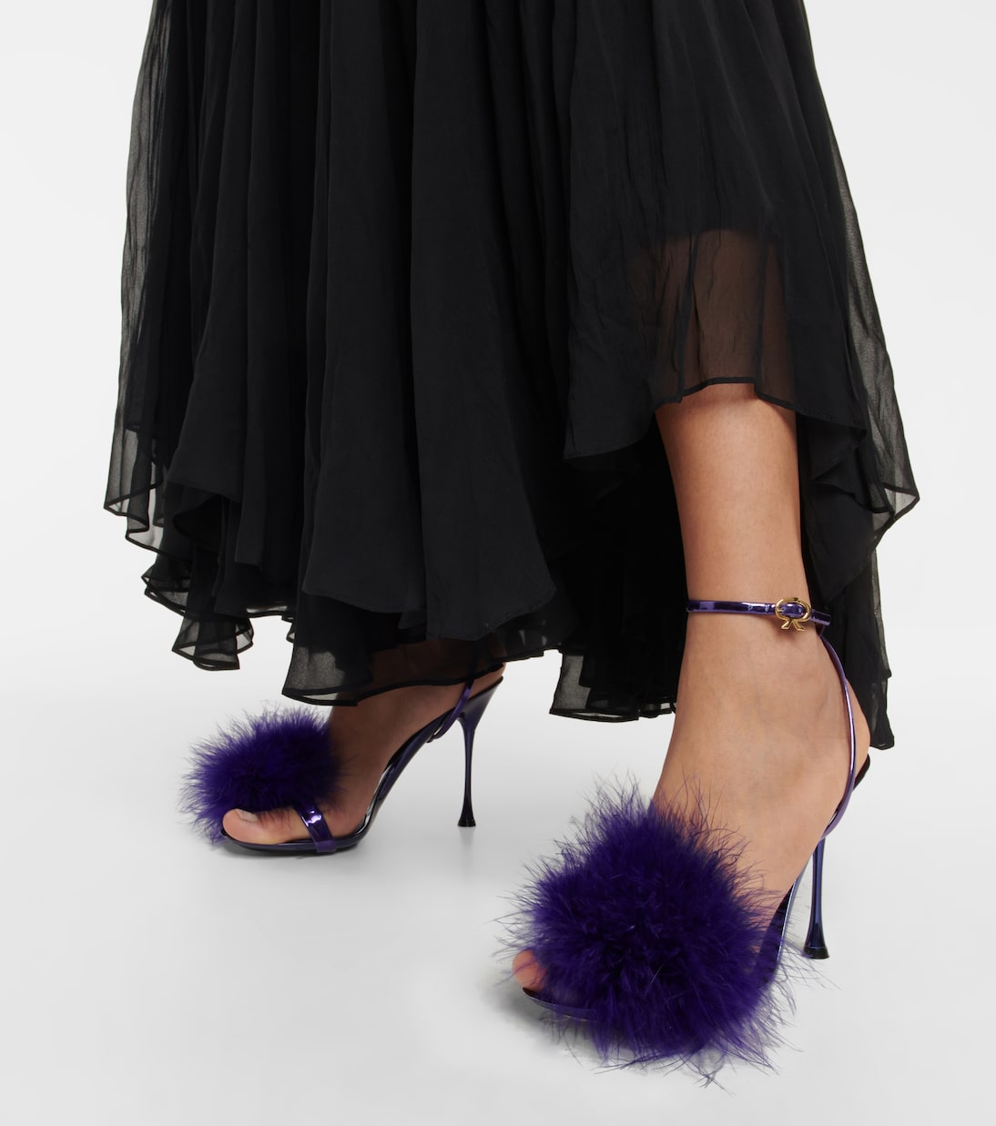 Feather-trimmed leather sandals | Gianvito Rossi