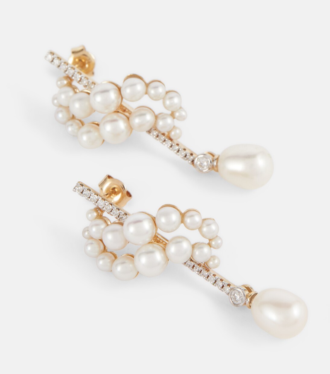 Boucles d’oreilles en or 14 ct, diamants et perles | Mateo