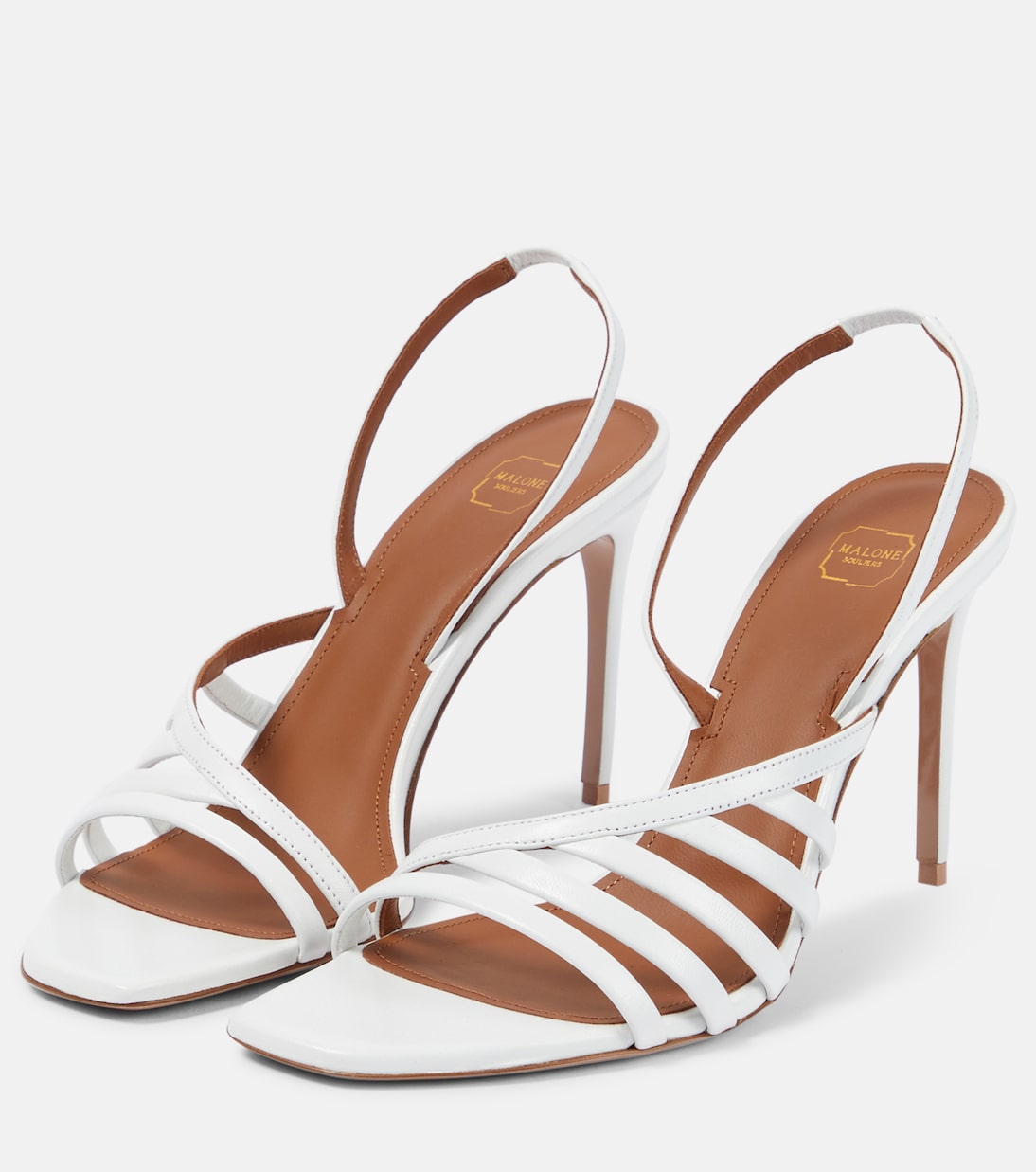 Ama 90 leather slingback sandals in white - Malone Souliers