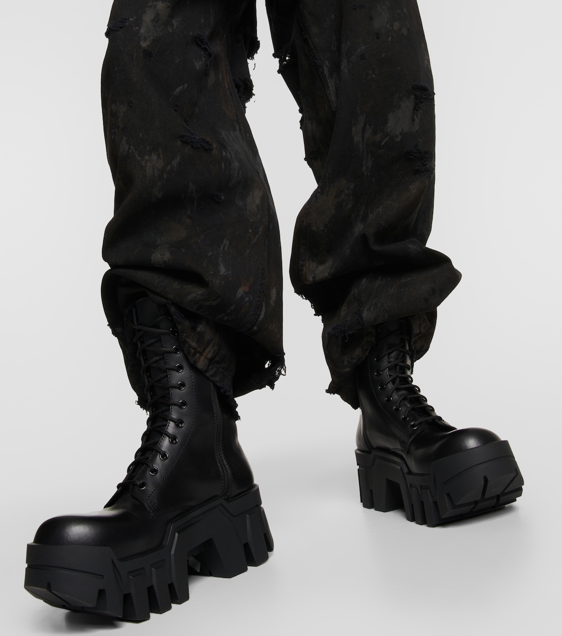 Bulldozer lace up leather ankle boots in black Balenciaga Mytheresa