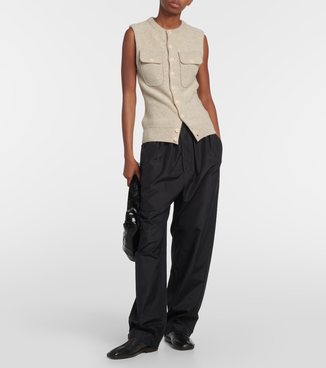 Pantalon tapered à taille haute en soie | Lemaire