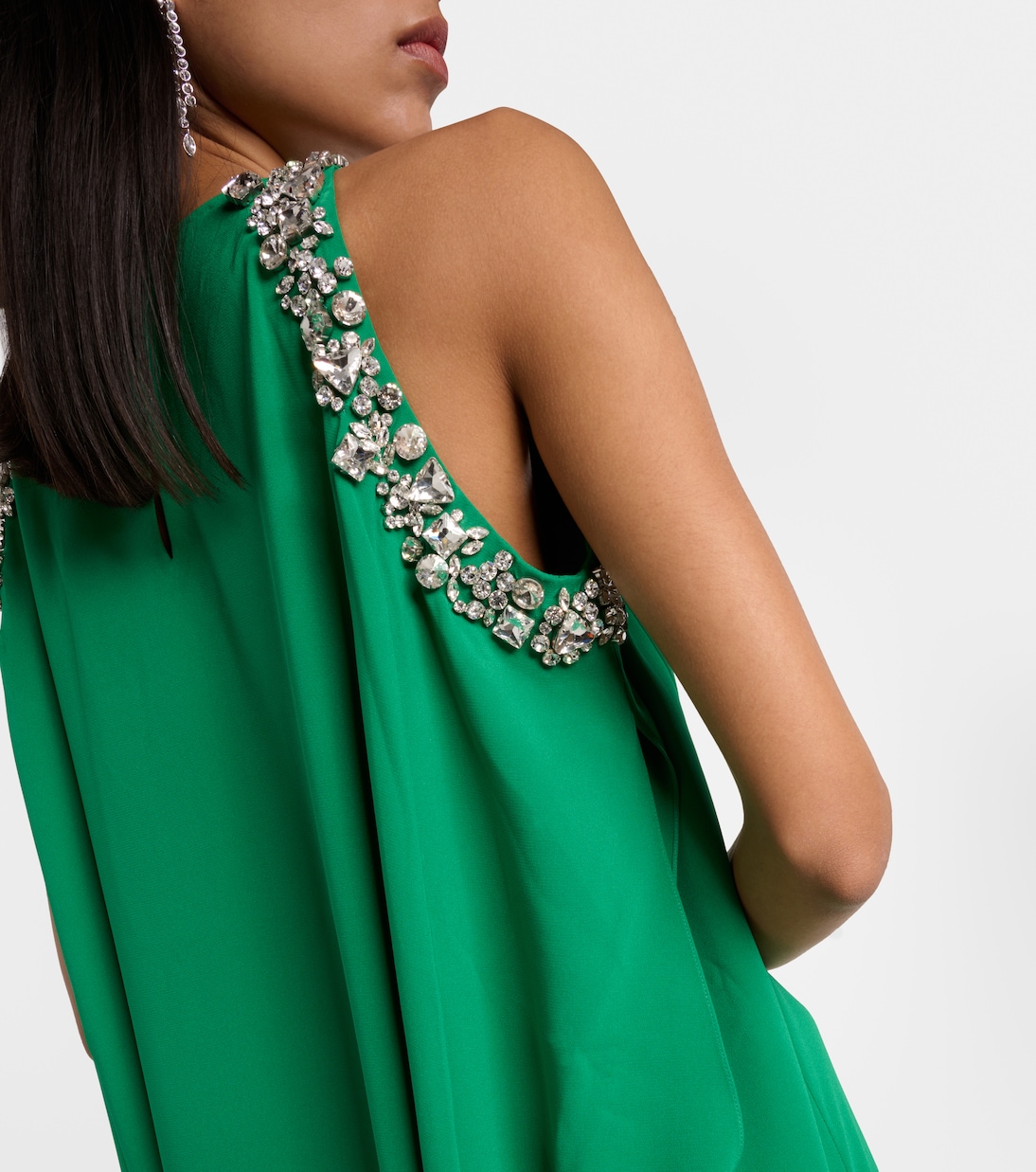 Crystal embellished silk blend gown in green Oscar De La Renta Mytheresa
