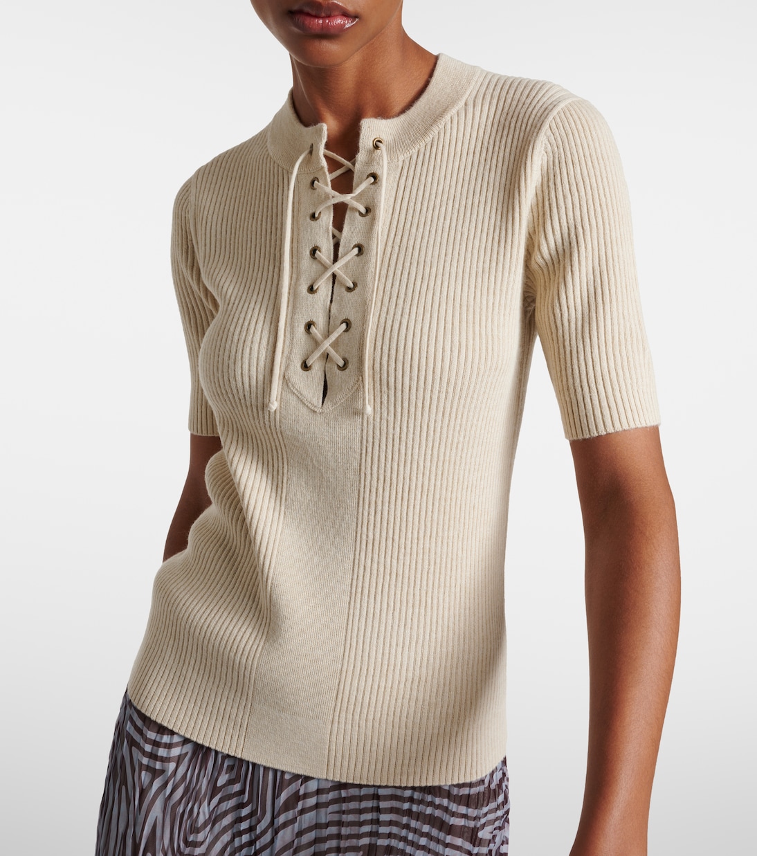 Lace-up ribbed-knit wool-blend top | Dries Van Noten