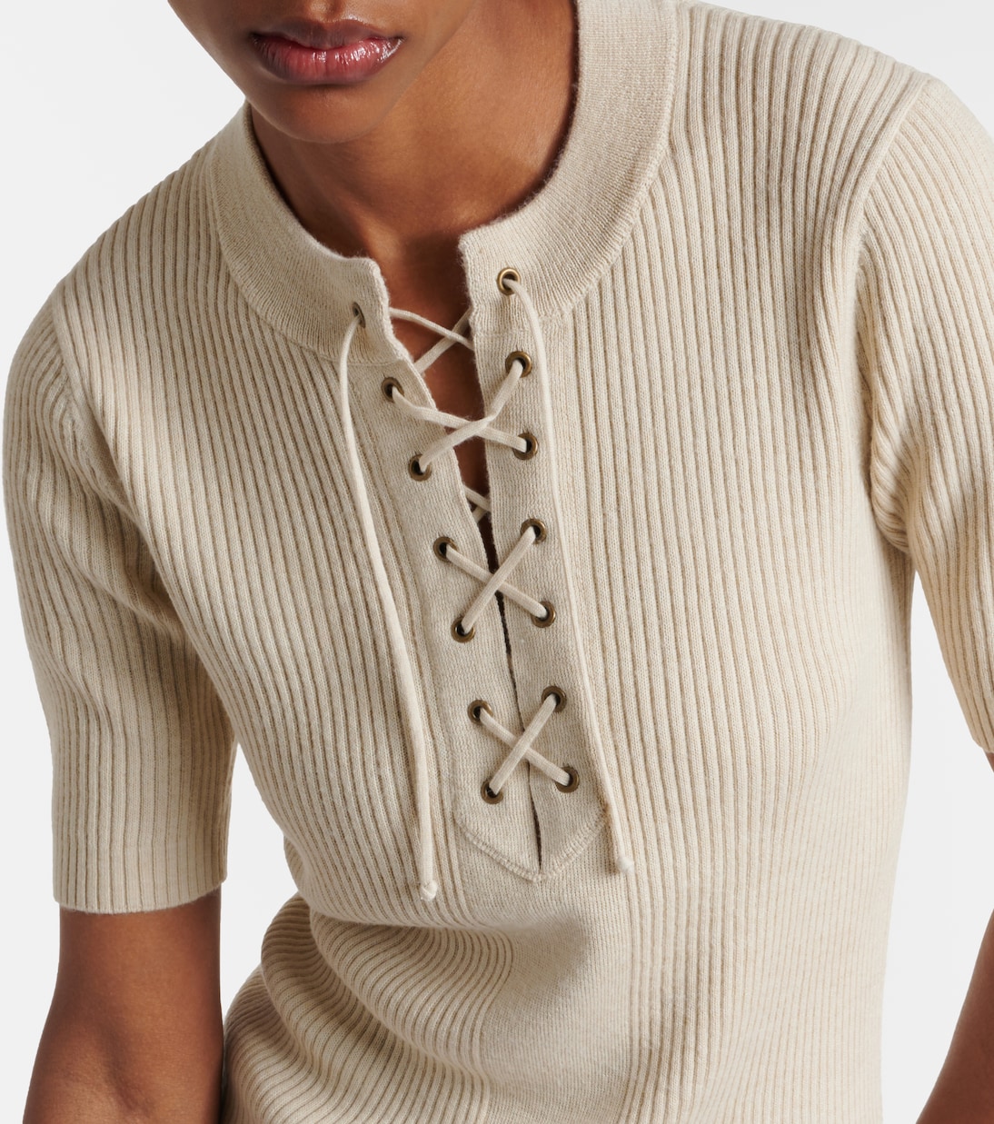Lace-up ribbed-knit wool-blend top | Dries Van Noten