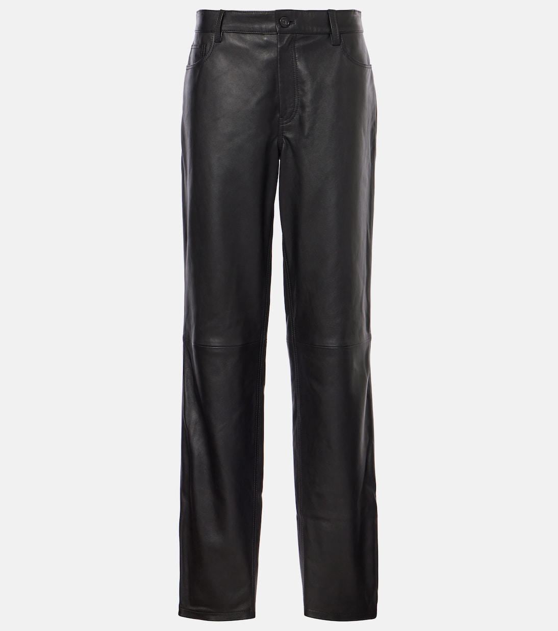 Pantaloni regular in pelle a vita media | Toteme