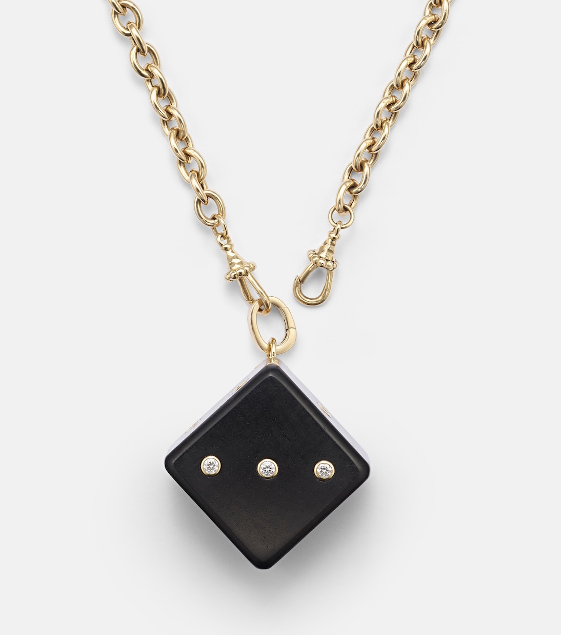 Collana elegante con pendente in oro 18kt e legno, arricchita da diamanti, stile moderno per giovani
