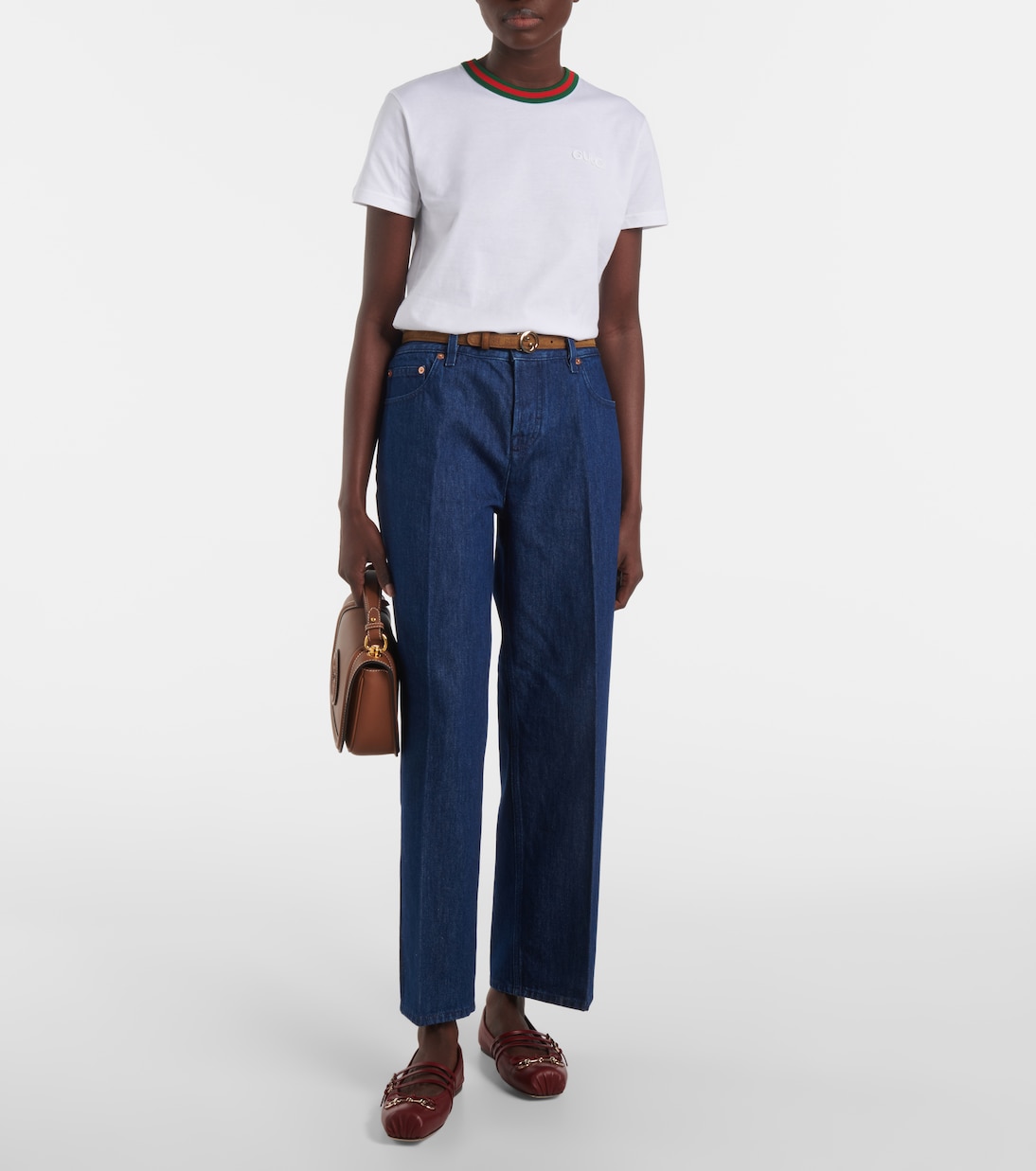 Jeans regular con finiture in pelle | Gucci