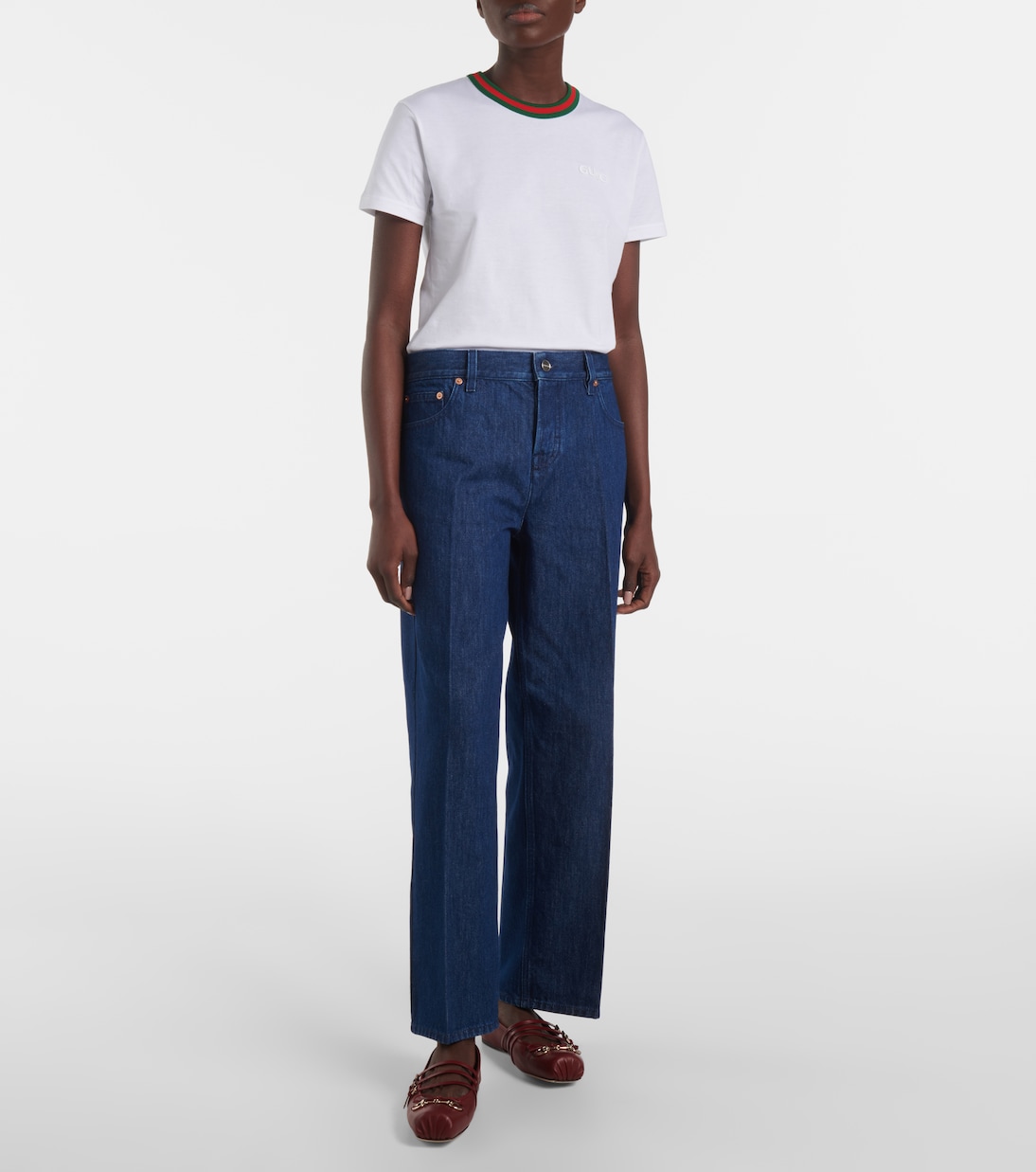 Jeans regular con finiture in pelle | Gucci
