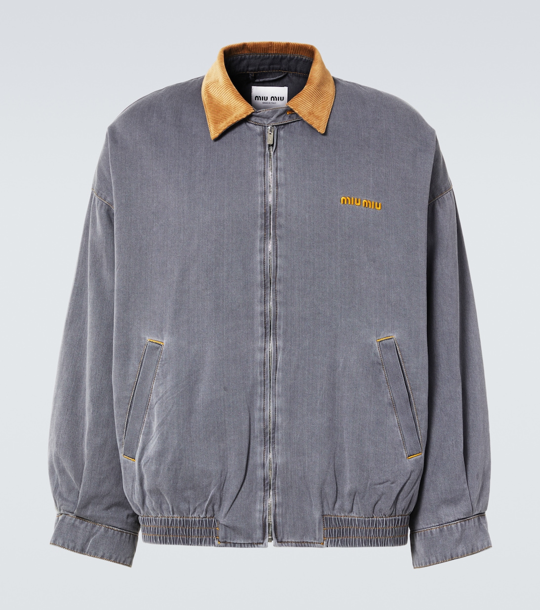 Blouson aus Baumwoll-Chambray mit Samt | Miu Miu