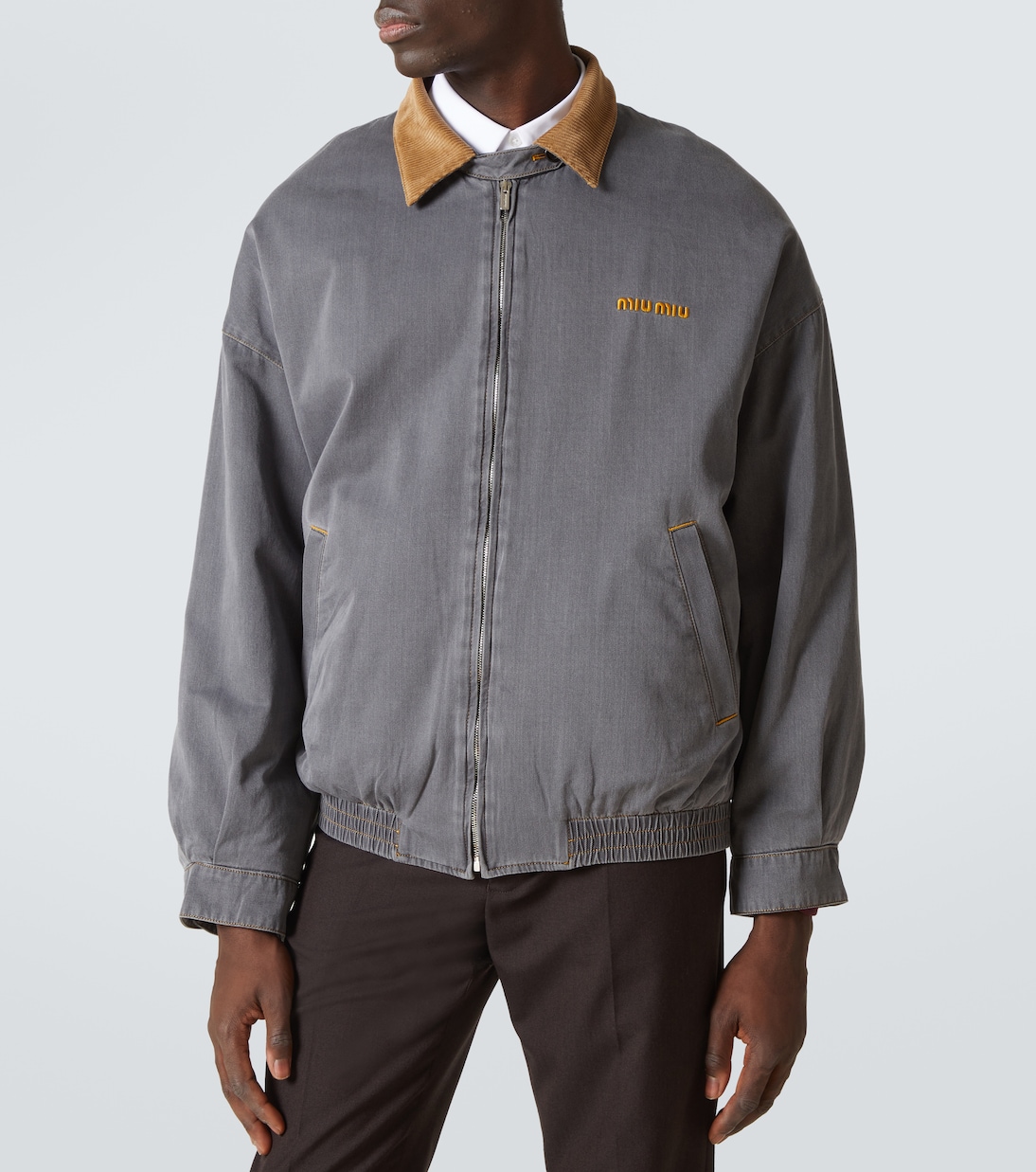 Blouson aus Baumwoll-Chambray mit Samt | Miu Miu