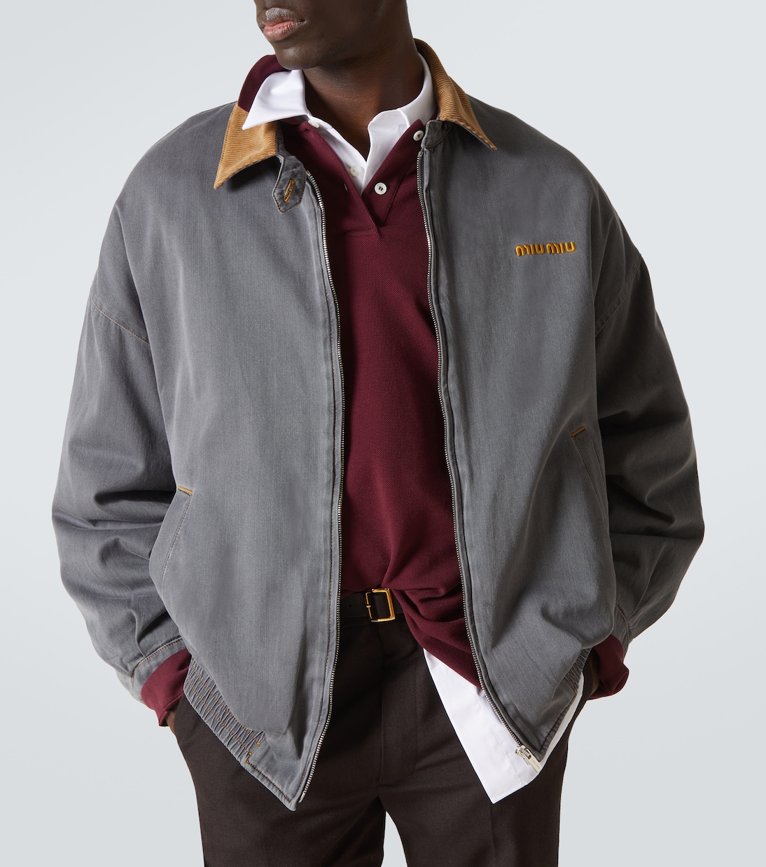 Blouson aus Baumwoll-Chambray mit Samt | Miu Miu