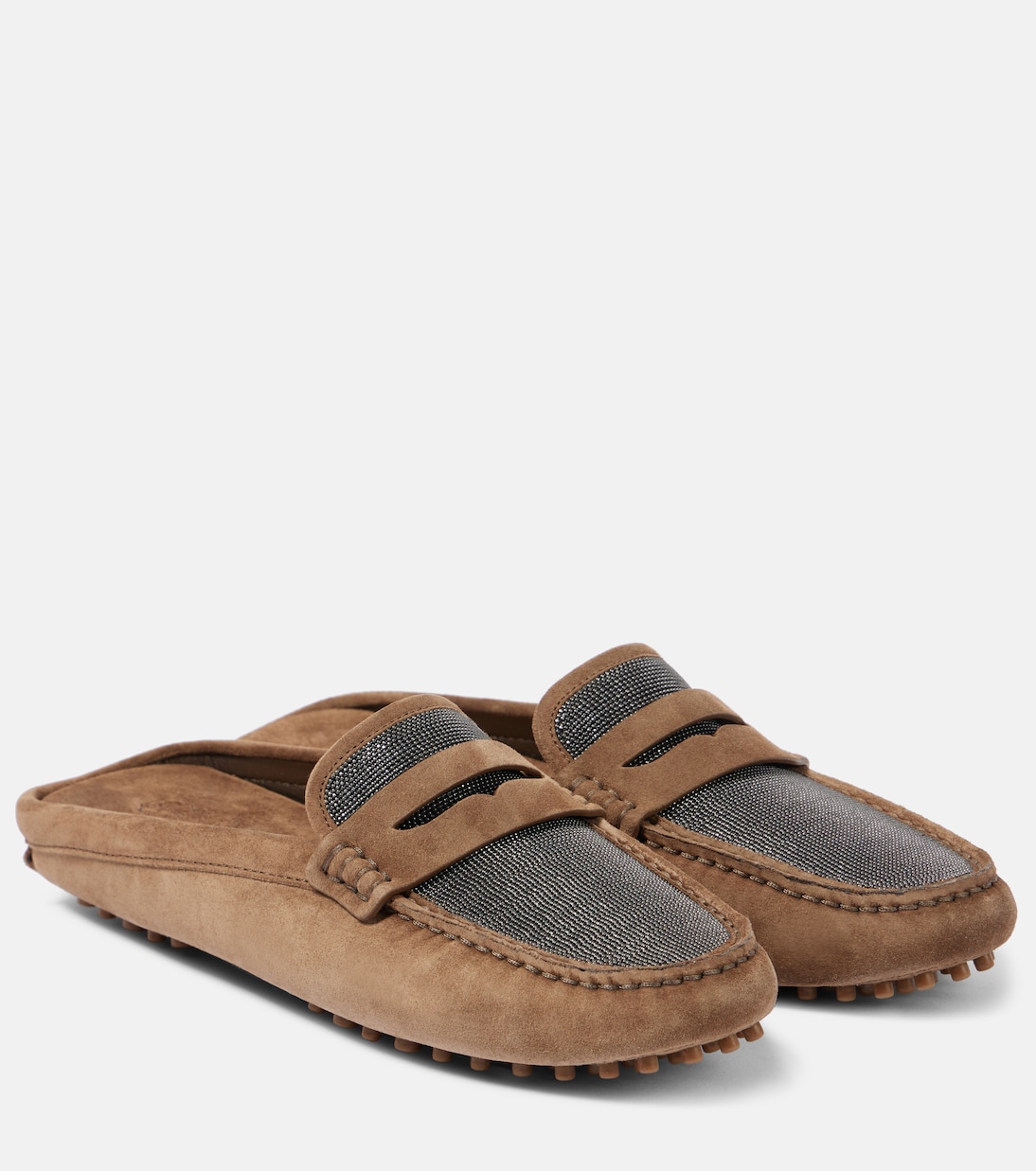 Mules in suede con monili | Brunello Cucinelli