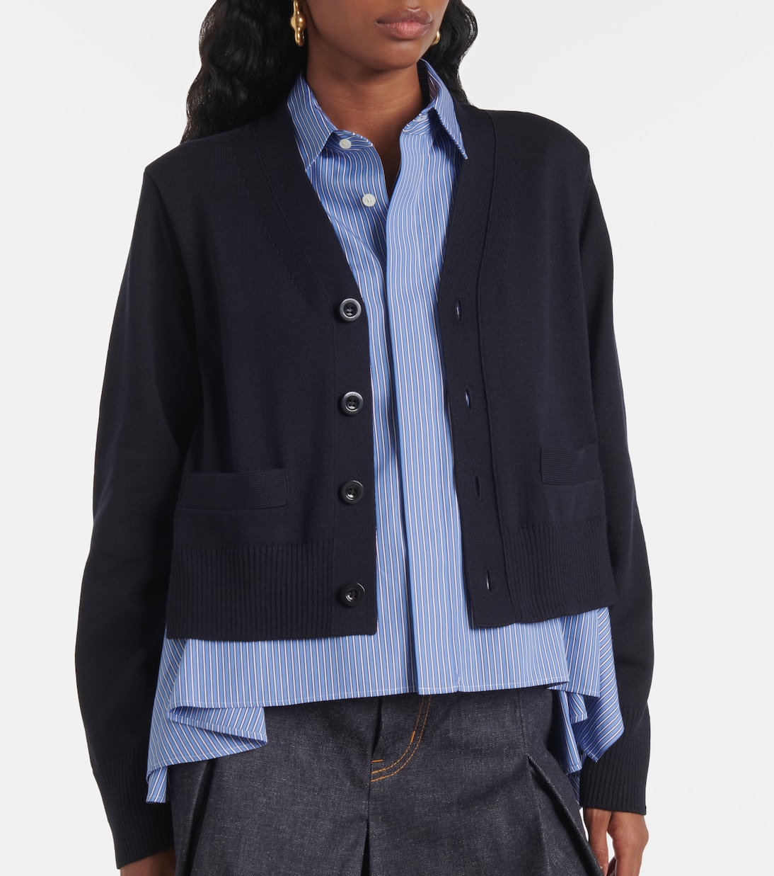 Cardigan in misto cotone e popeline | Sacai