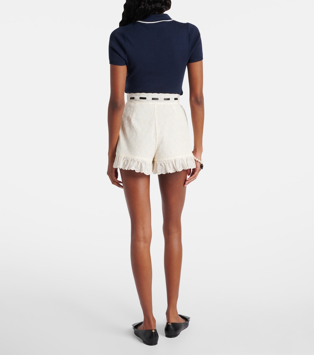 Floral ruffled cotton shorts | Valentino