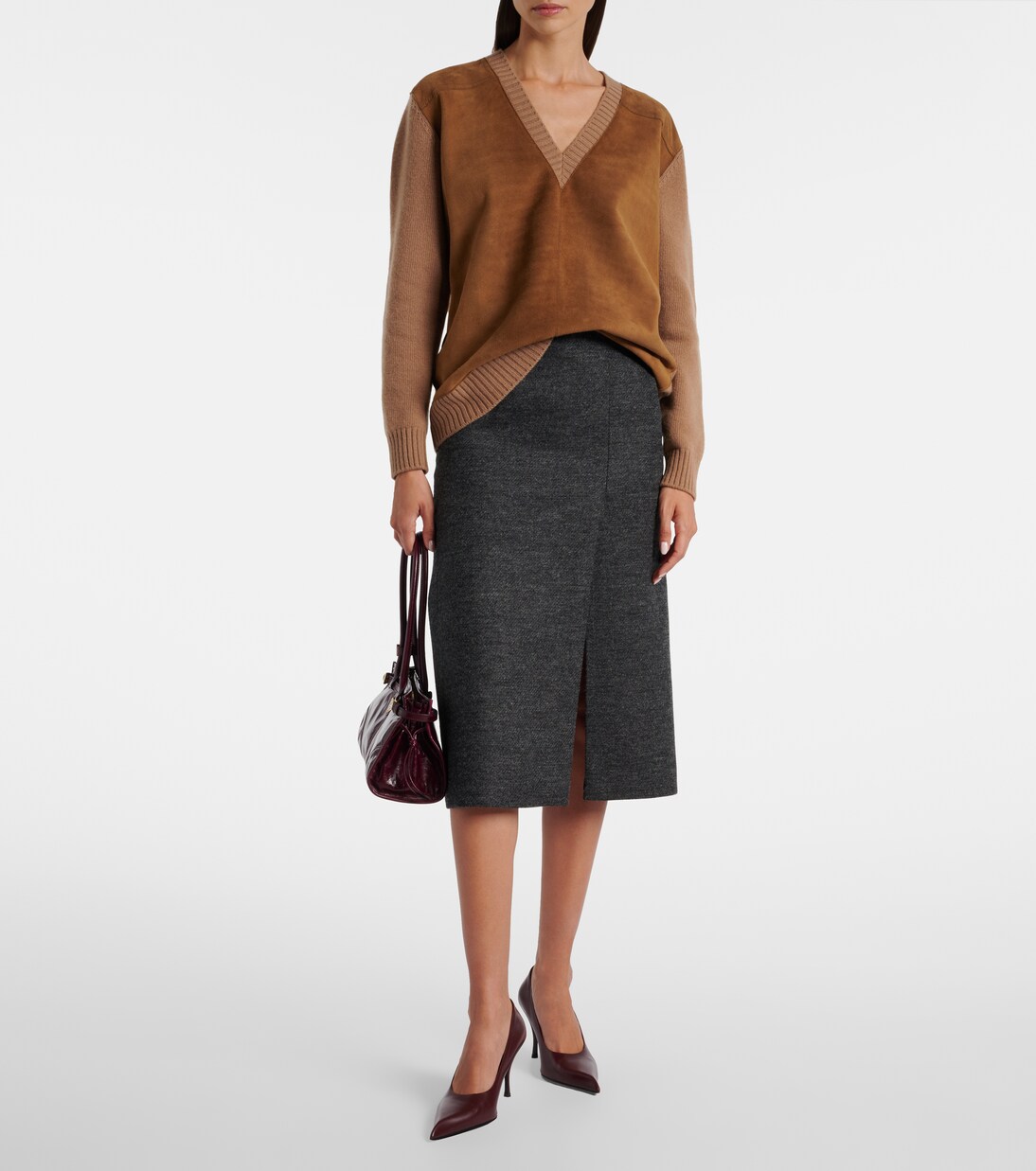 Slit-detail virgin wool midi skirt | Prada