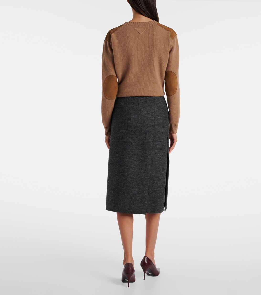 Slit-detail virgin wool midi skirt | Prada