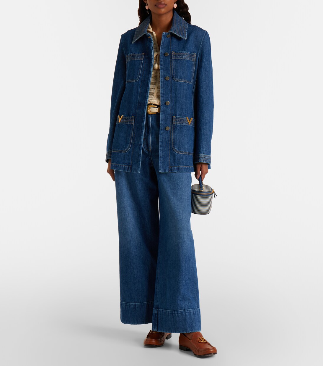 Leather-trimmed wide-leg jeans | Valentino