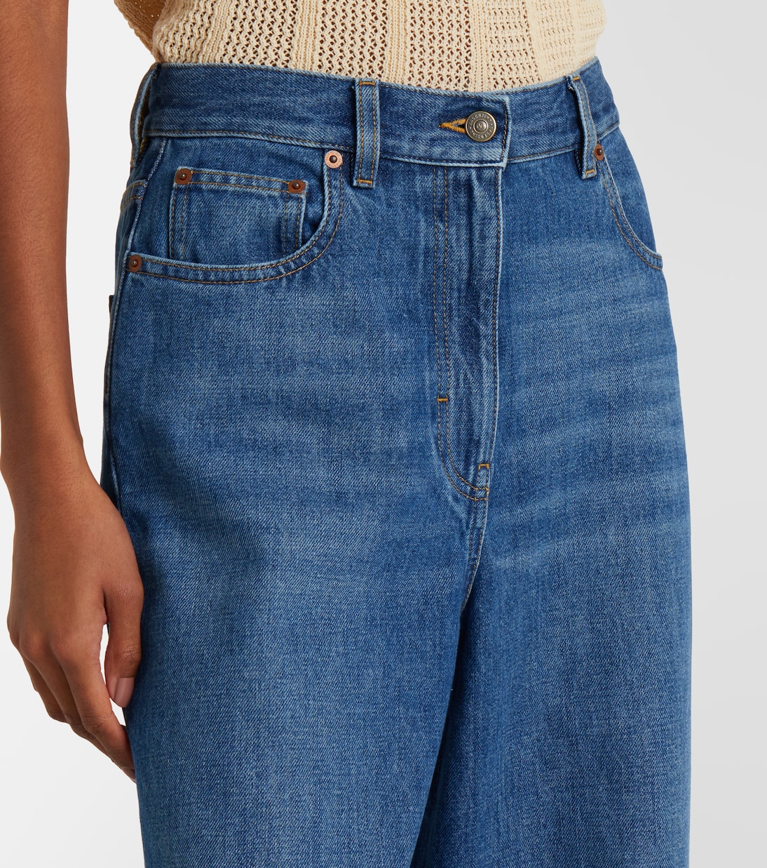 Leather-trimmed wide-leg jeans | Valentino