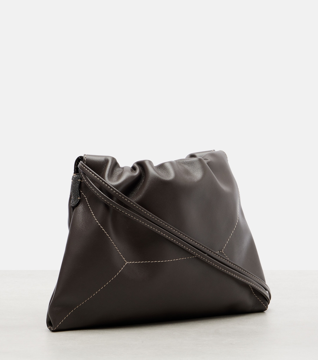 Mini leather crossbody bag | Brunello Cucinelli