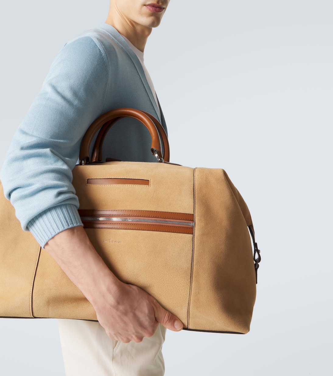 Leather-trimmed suede duffel bag | Kiton