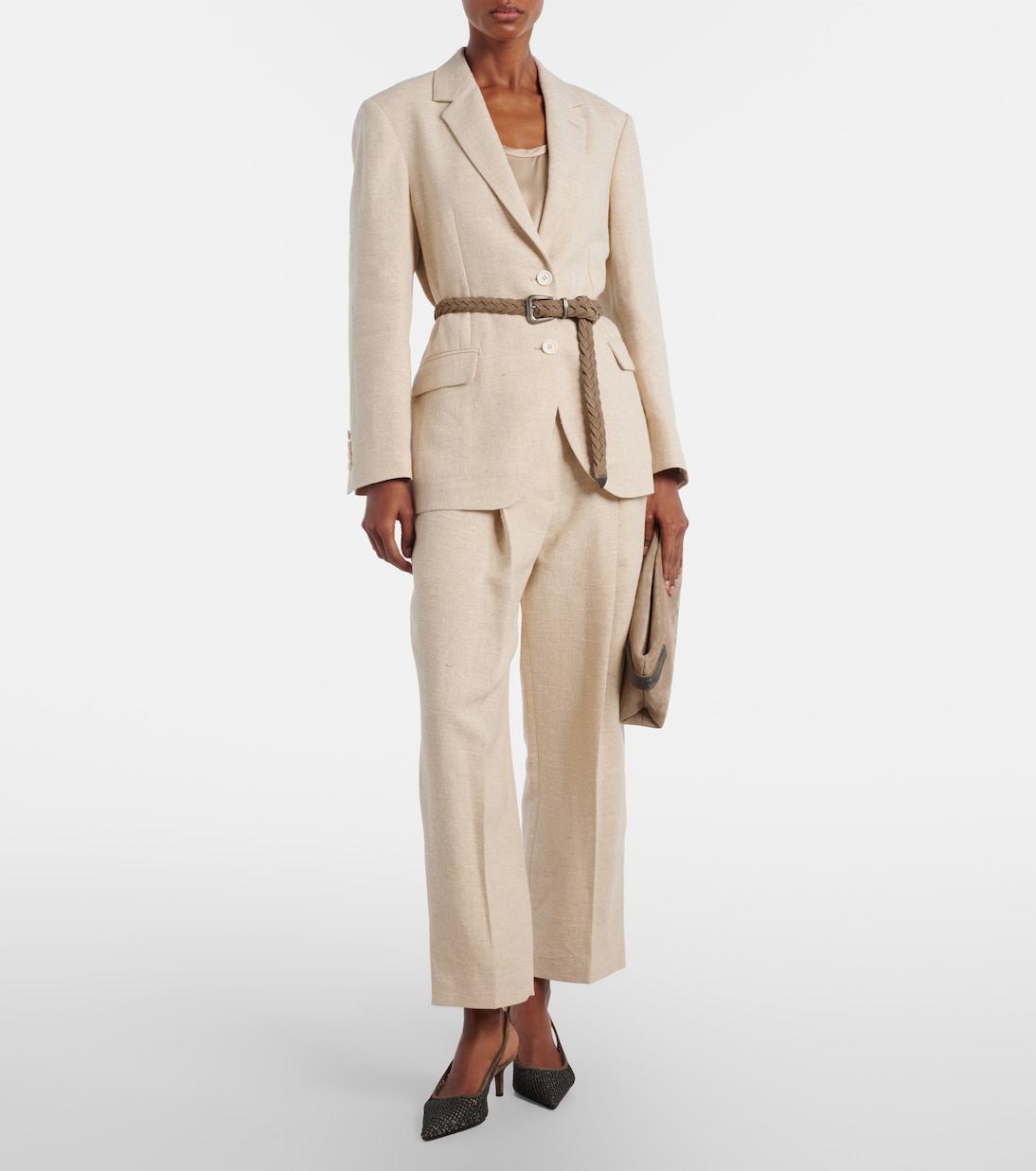 Weite Cropped-Hose aus Leinen, Seide und Hanf | Brunello Cucinelli