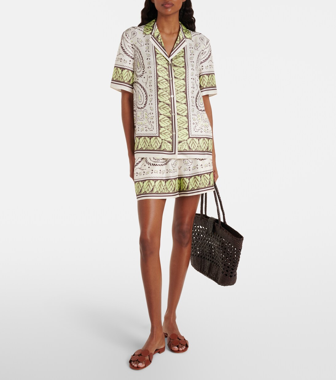 Camisa bowling de satén de seda estampada | Tory Burch