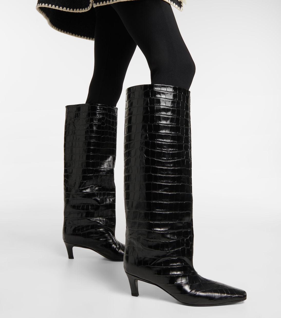 Croc-effect leather knee-high boots | Toteme
